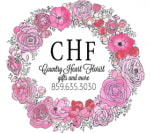 A floral wreath with the letters chf in front.