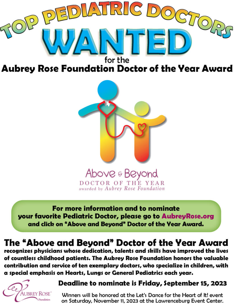 A poster advertising the above and beyond doctor of the year award.
